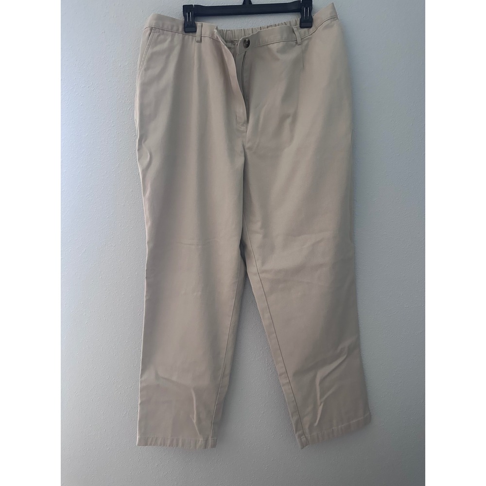 LL Bean Women 20W Khaki Chino Pants Original Fit Elastic Back Cotton 209458